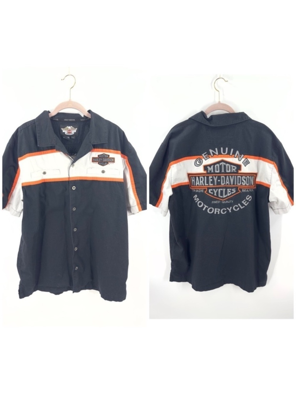 Vintage Harley Davidson Button Down Shop Shirt Mens Large Embroidered Biker